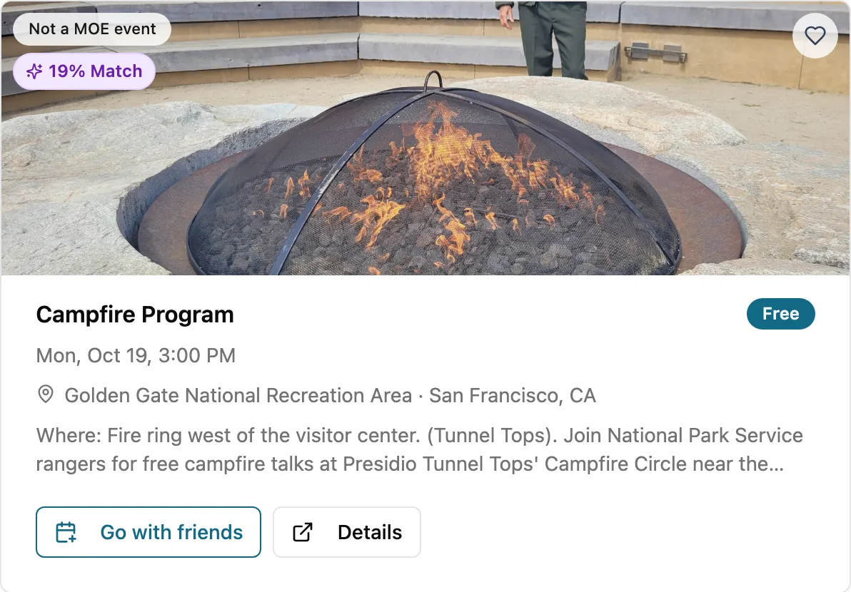 Outside events near you with a Go with friends button
