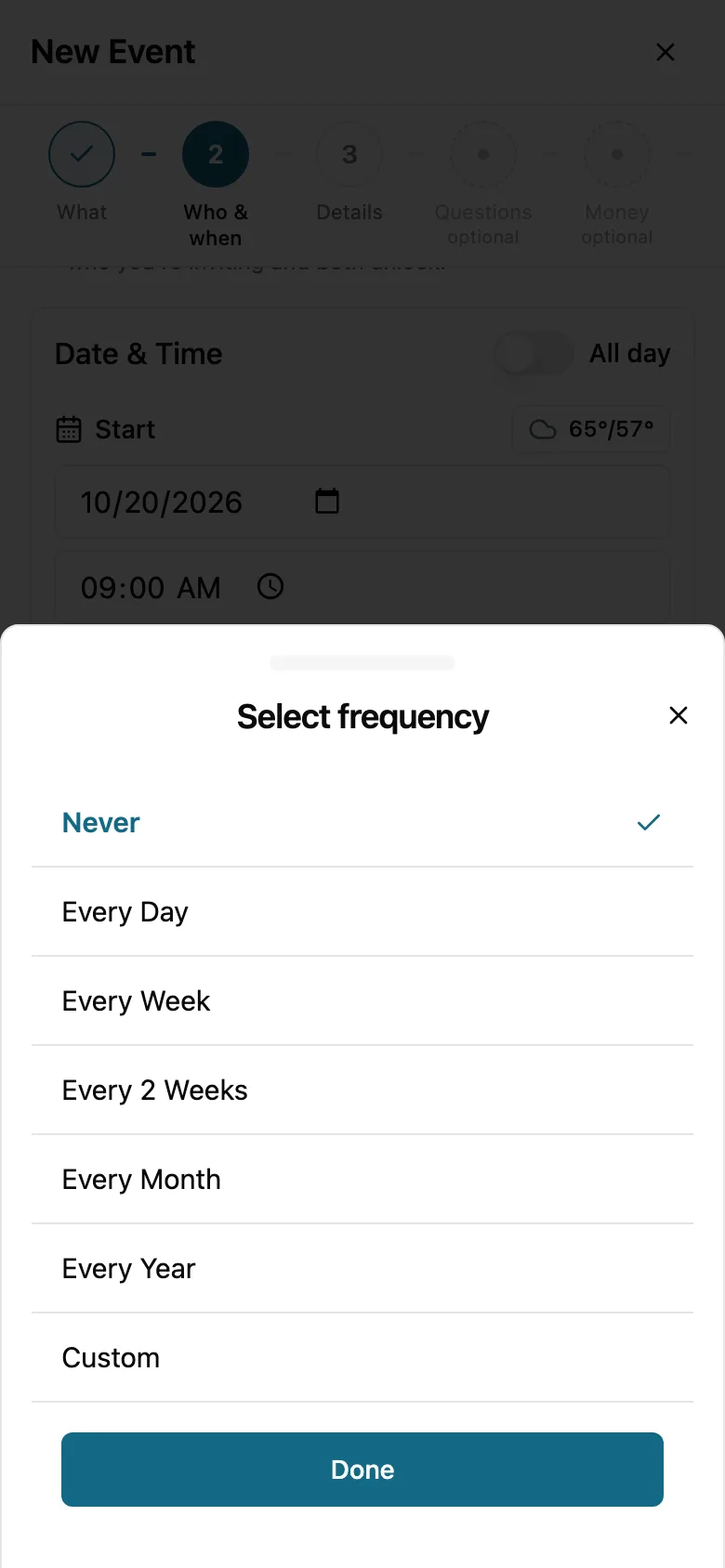 Choosing how often an event repeats